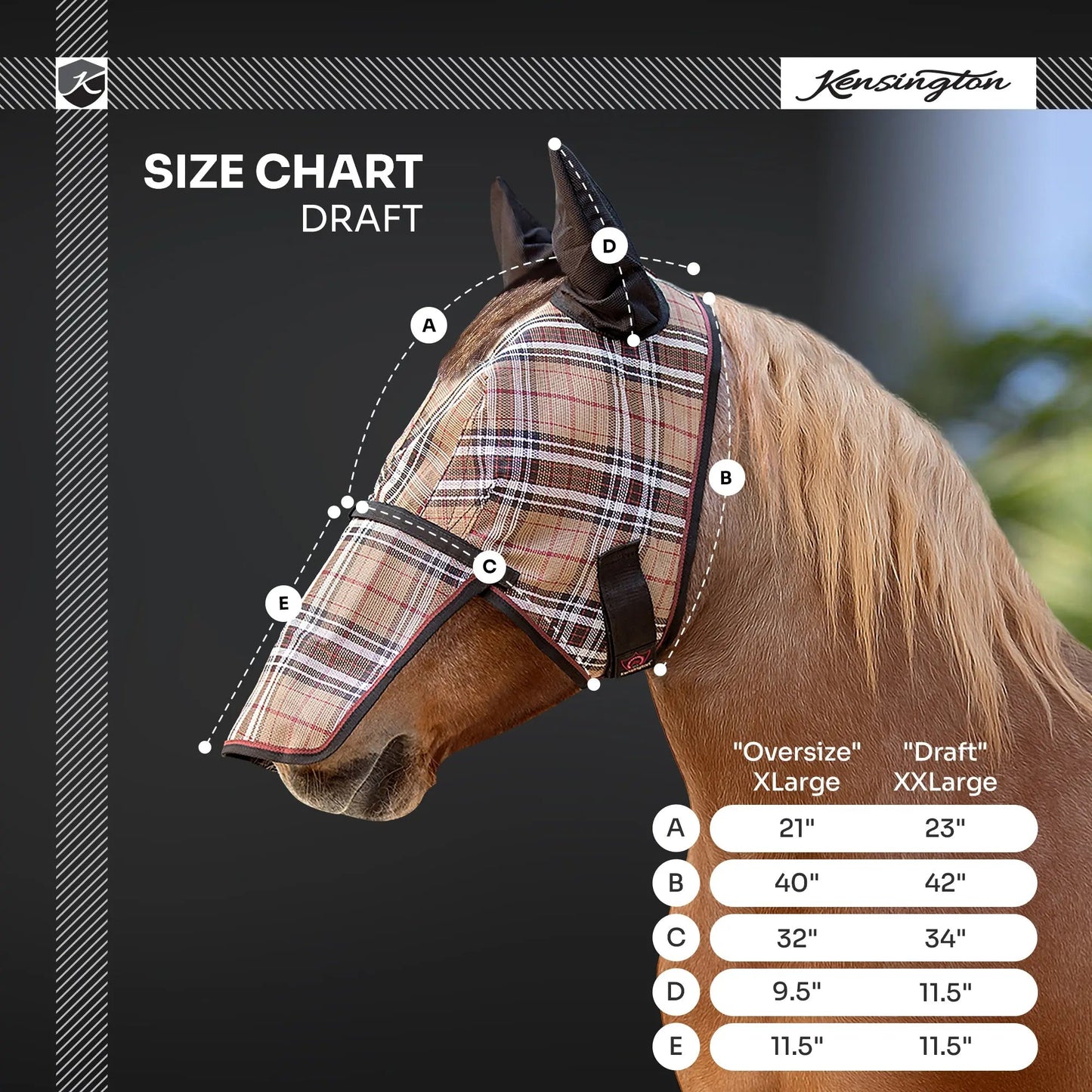 Draft Horse Fly Mask with Long Nose, Ears & 73% UV Protection