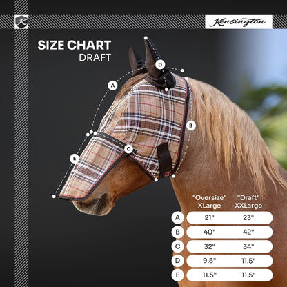Draft Horse Fly Mask with Long Nose, Ears & 73% UV Protection