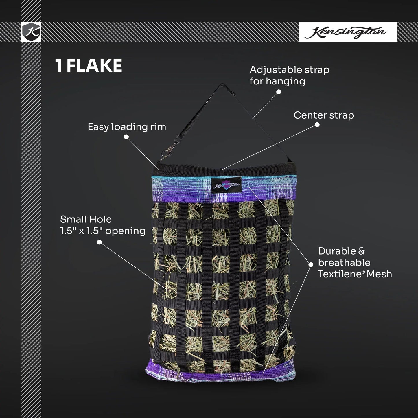 Slow Feed Hay Bag with Easy Load Rim - 1 Flake Capacity