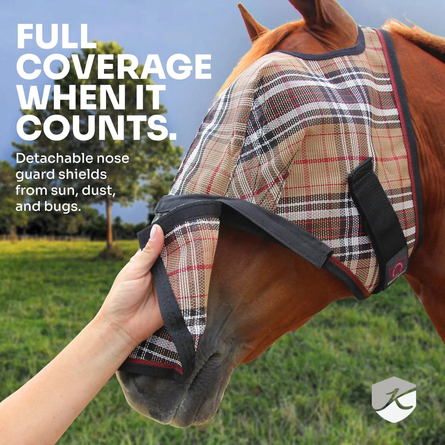 Draft Horse Fly Mask with Long Nose, Ears & 73% UV Protection