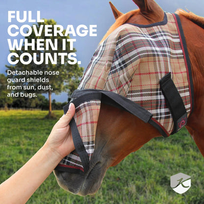 Draft Horse Fly Mask with Long Nose, Ears & 73% UV Protection