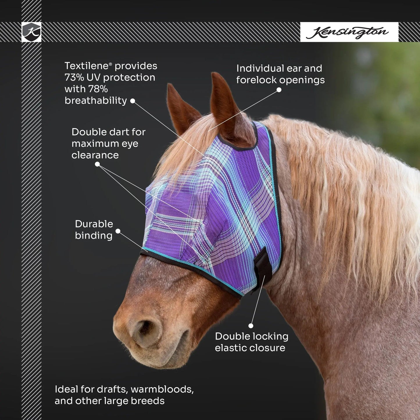 Draft Horse Fly Mask with 73% UV Protection