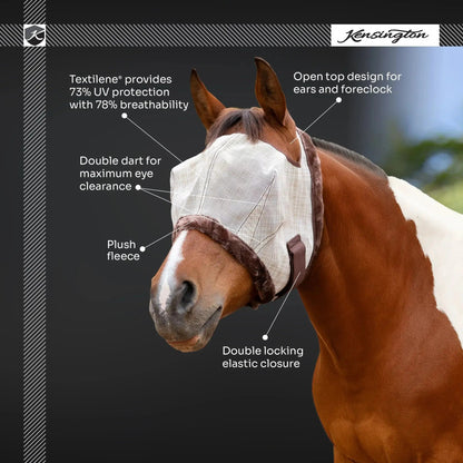 Draft Horse Fly Mask with Fleece Trim & 73% UV Protection - Open Top Design