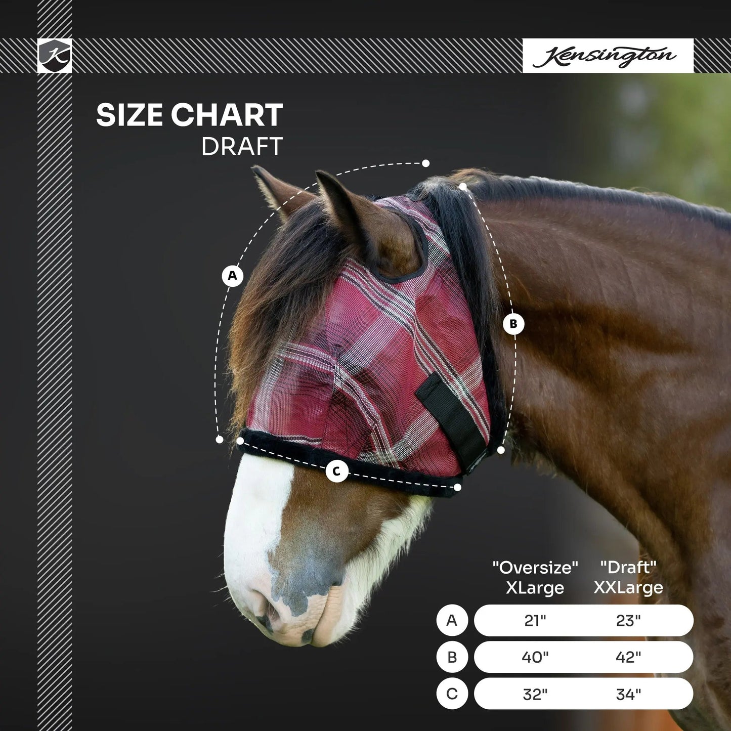 Draft Horse Fly Mask with Fleece Trim & 73% UV Protection